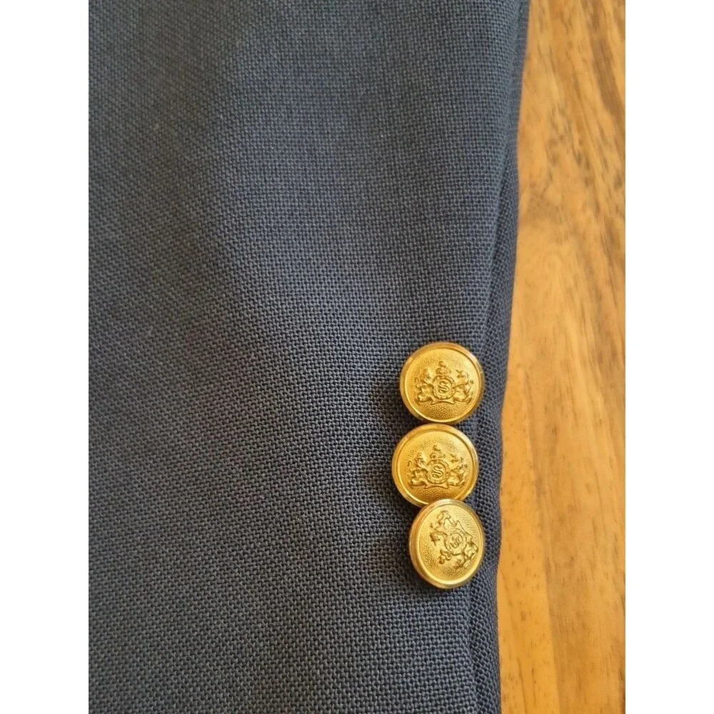 Stafford Vtg. Wool Smooth Blazer with Gold Medallion Buttons Size 40 R
